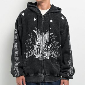 Ninth Hall Angels Black Wash Thermal Zip Hoodie
