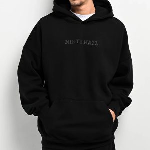 Ninth Hall Fundamentals Logo Black Washed Oversized Hoodie