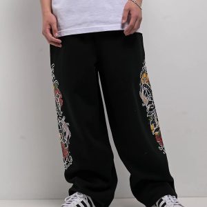Ninth Hall Side Embroidered Black Oversized Sweatpants